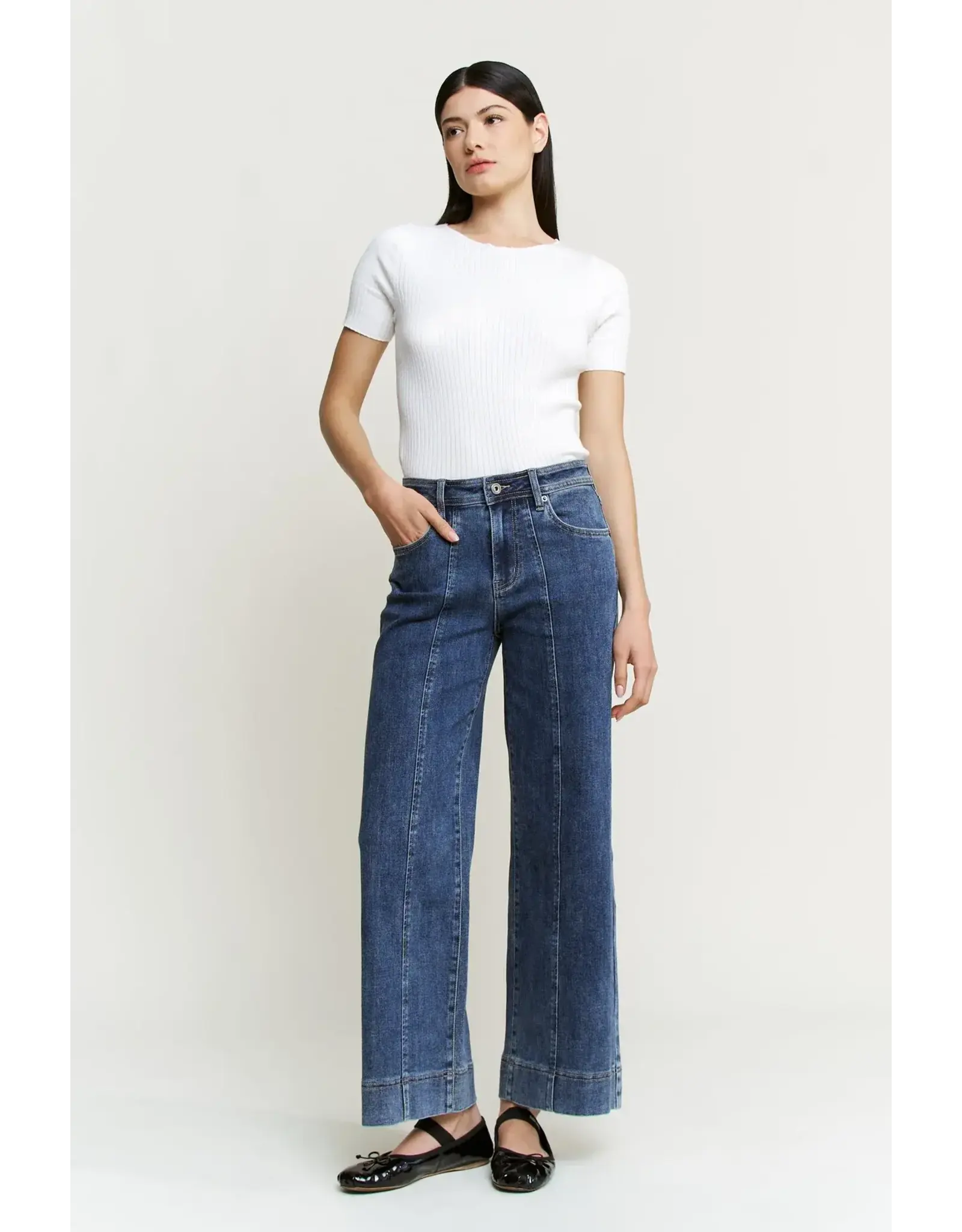 Matilda Front Seam Wide Leg Jean Selvedge Blue