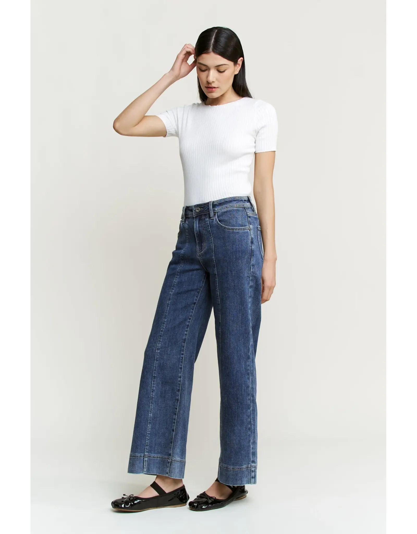 Matilda Front Seam Wide Leg Jean Selvedge Blue