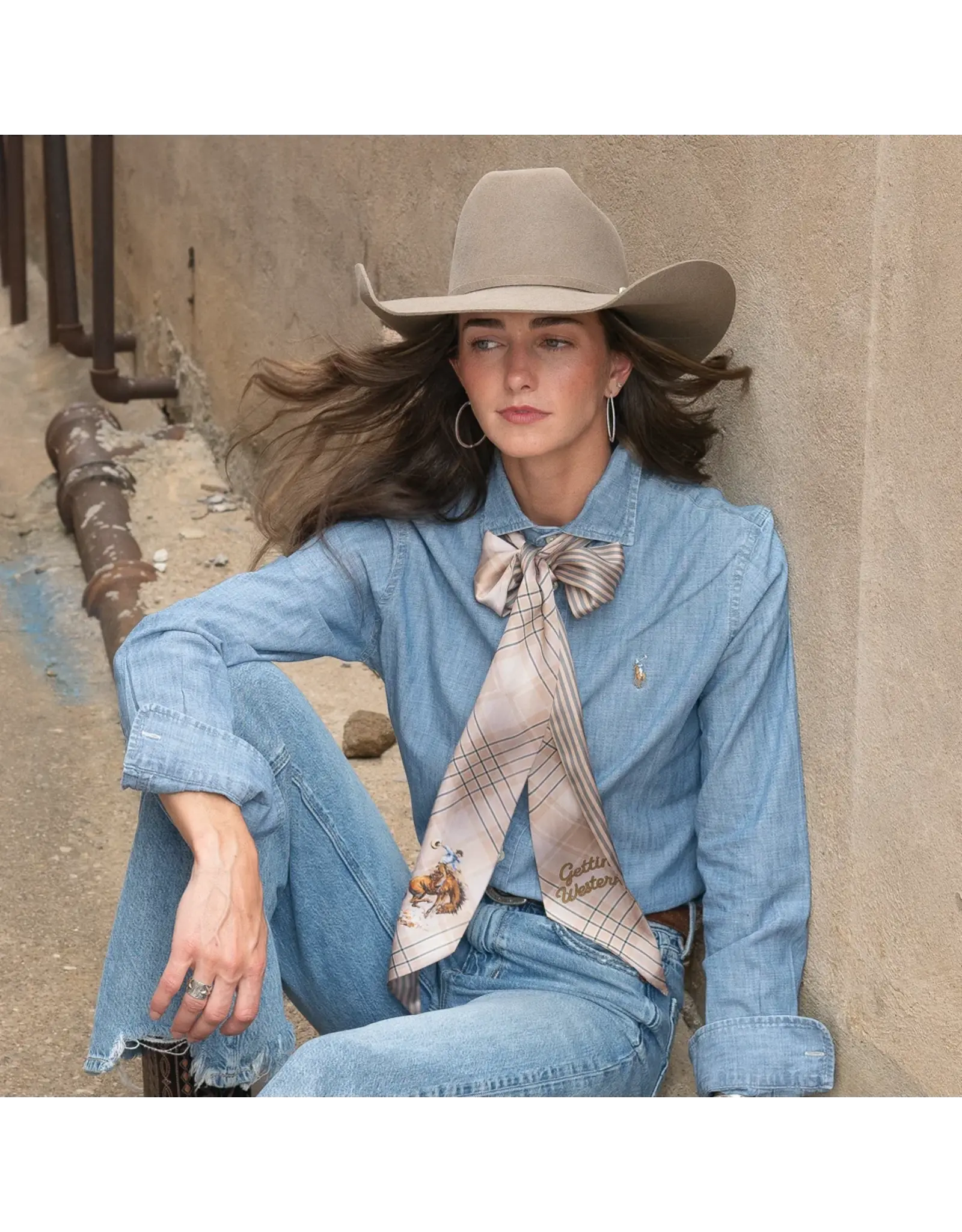 Fringe Scarves Fringe Gettin' Western Boli Tan and Blue Plaid