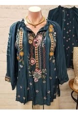 Kyla Seo Hazel Peasant Blouse Dark Teal
