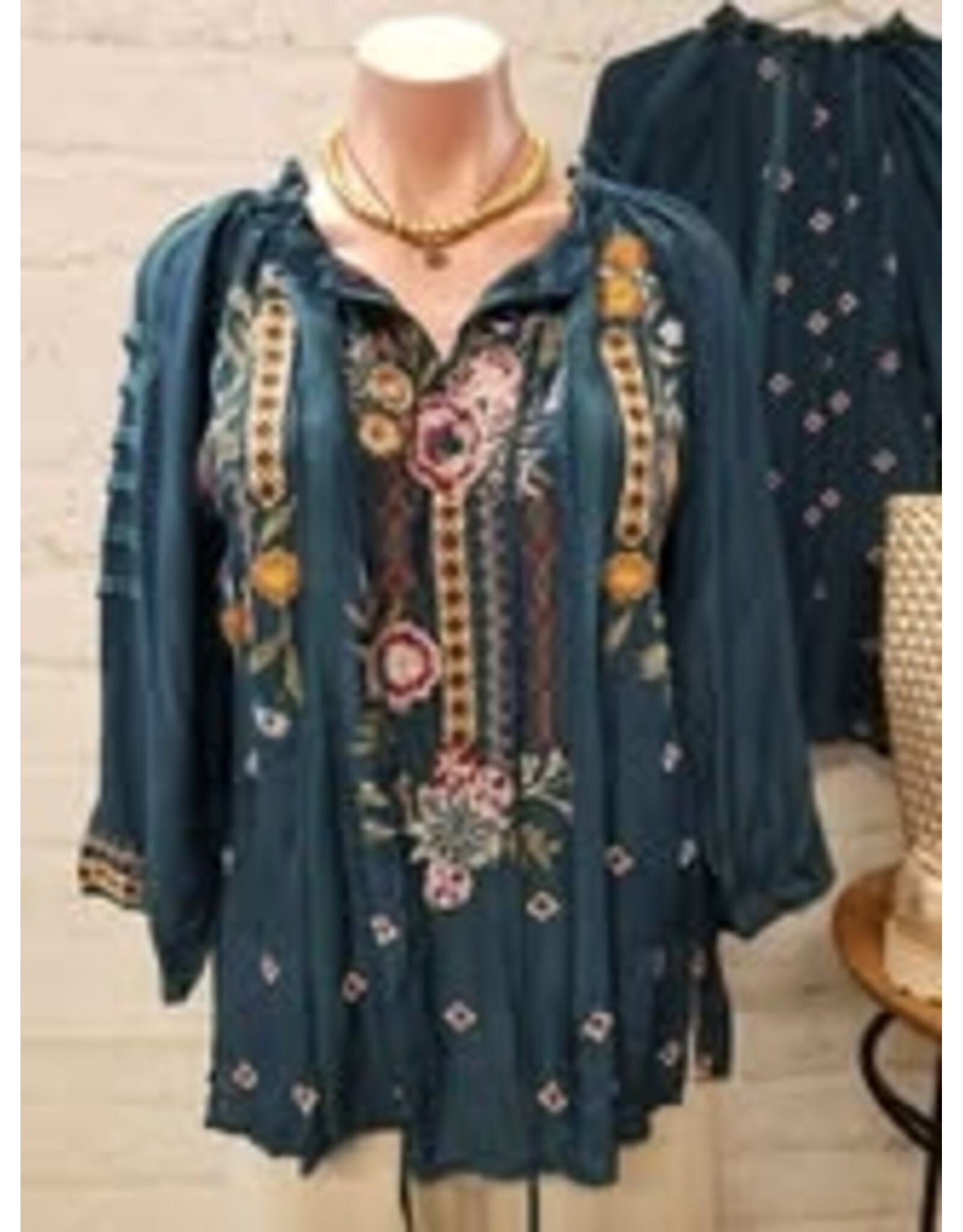 Kyla Seo Hazel Peasant Blouse Dark Teal