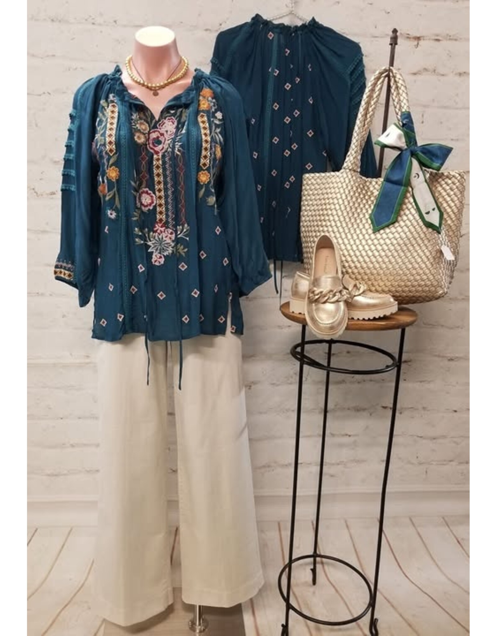 Kyla Seo Hazel Peasant Blouse Dark Teal