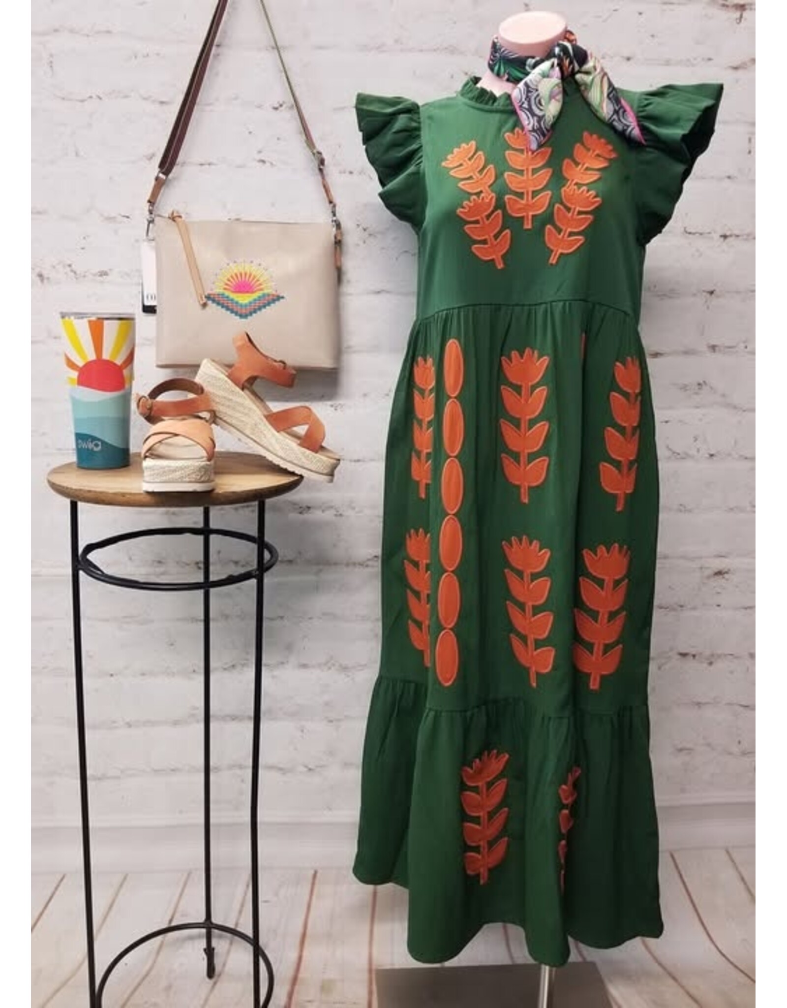 Savannah Applique Midi Dress Green