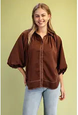 Jacinta Satin Balloon Sleeve Button Blouse
