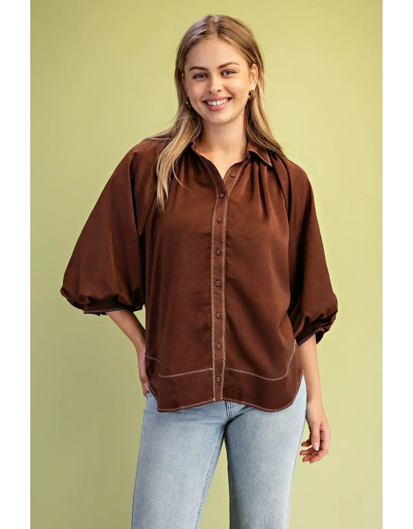 Jacinta Satin Balloon Sleeve Button Blouse
