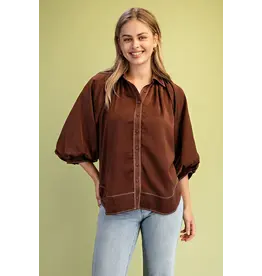 Jacinta Satin Balloon Sleeve Button Blouse