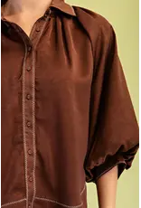 Jacinta Satin Balloon Sleeve Button Blouse