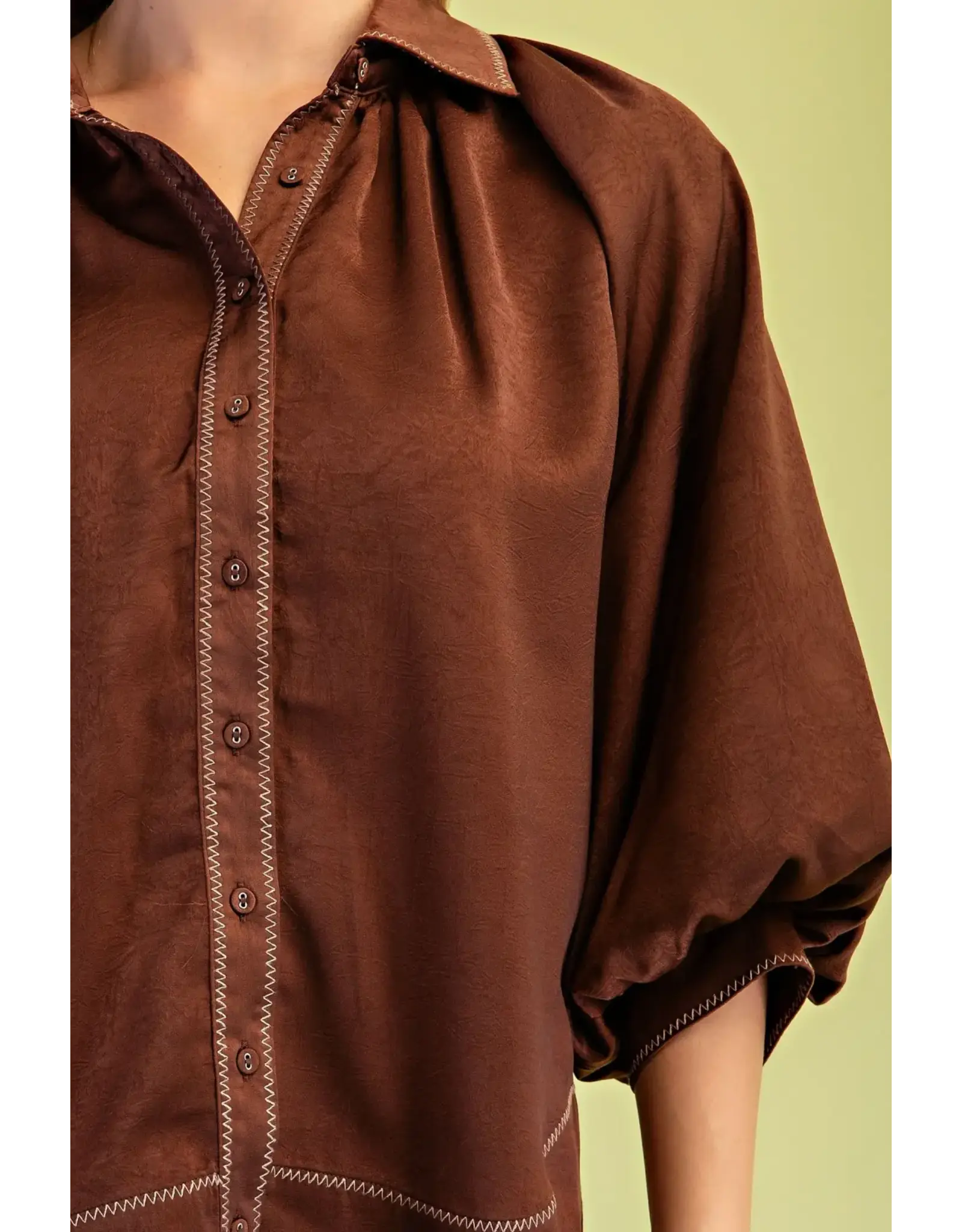 Jacinta Satin Balloon Sleeve Button Blouse