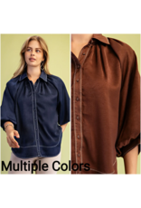 Jacinta Satin Balloon Sleeve Button Blouse