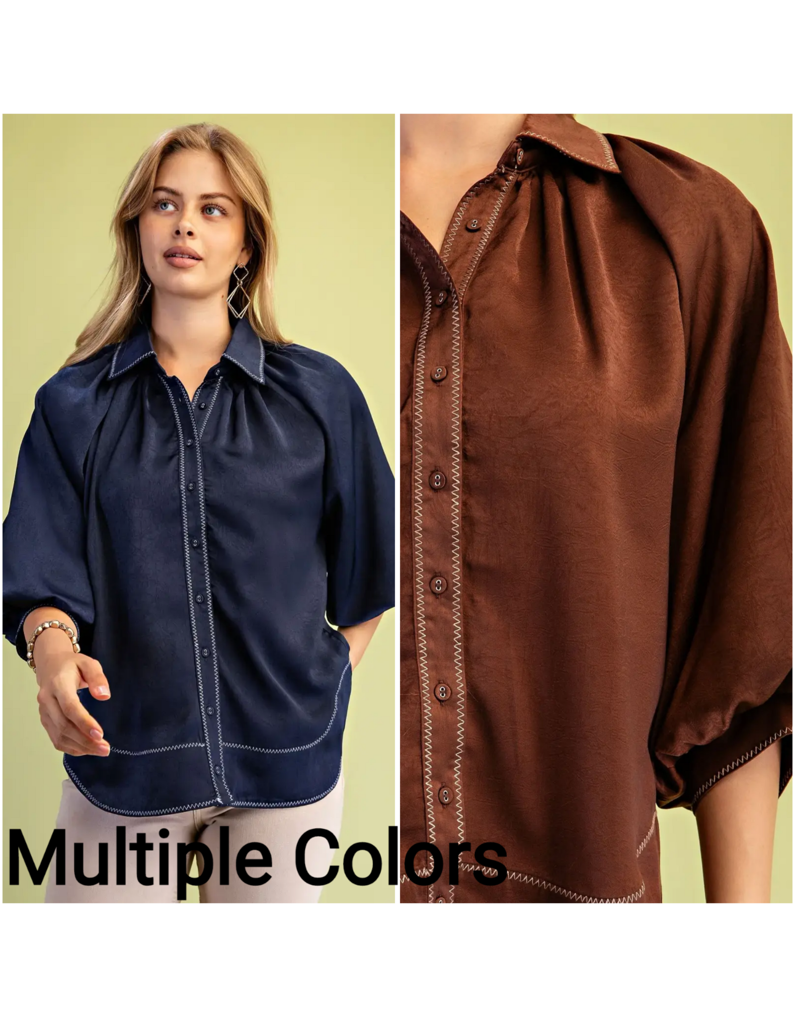 Jacinta Satin Balloon Sleeve Button Blouse