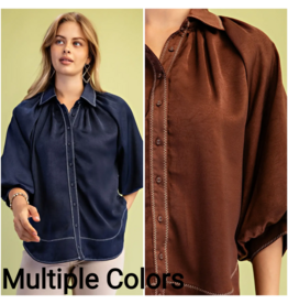 Jacinta Satin Balloon Sleeve Button Blouse