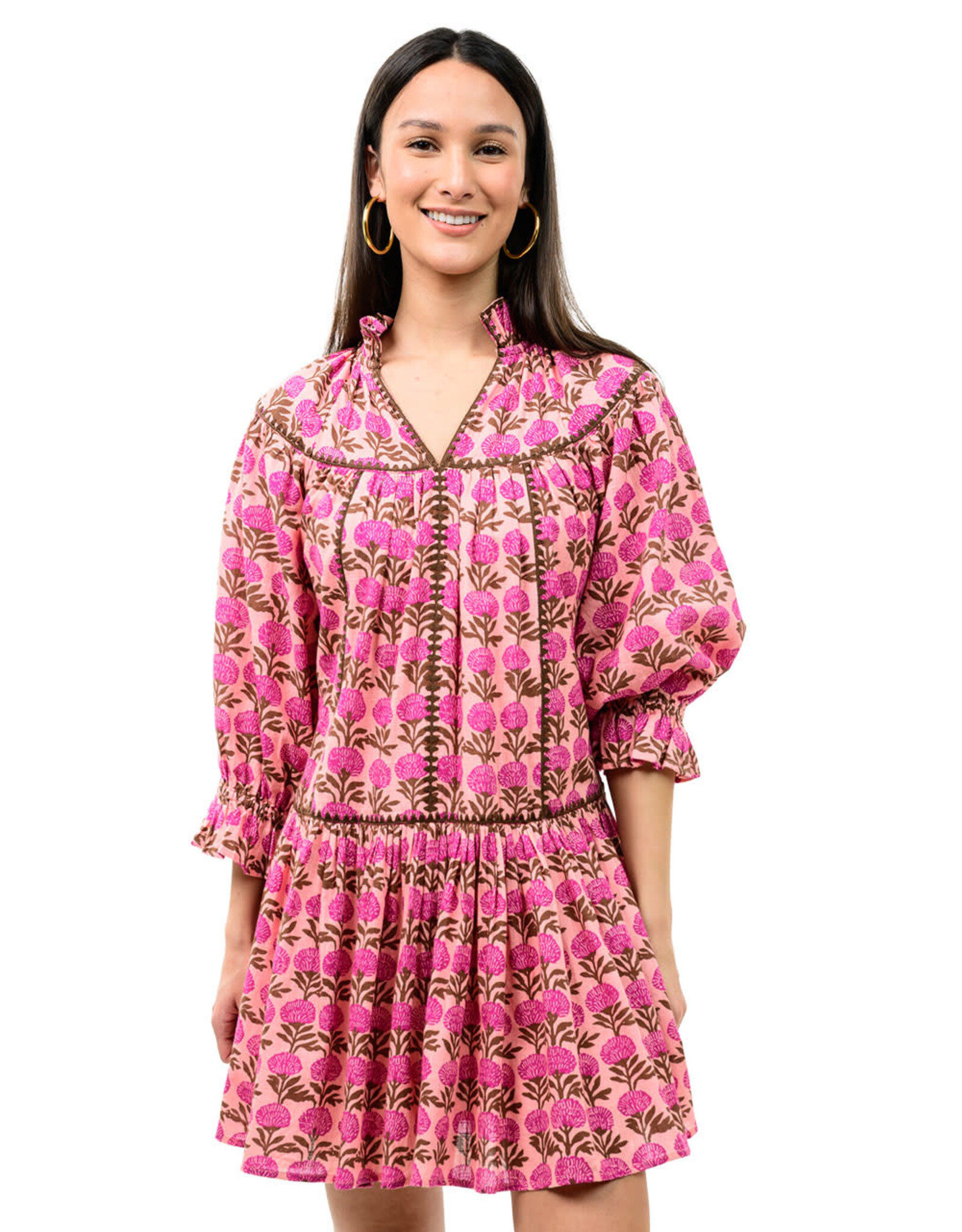 Uncle Frank Uncle Frank Ruffle Collar Dress with Blanket Stitch