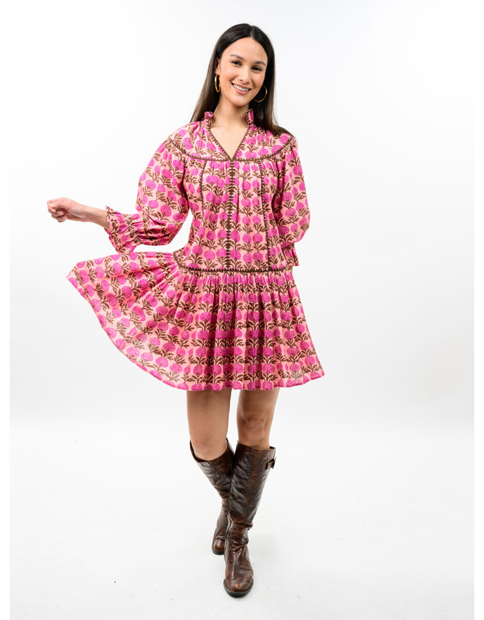 Uncle Frank Uncle Frank Ruffle Collar Dress with Blanket Stitch