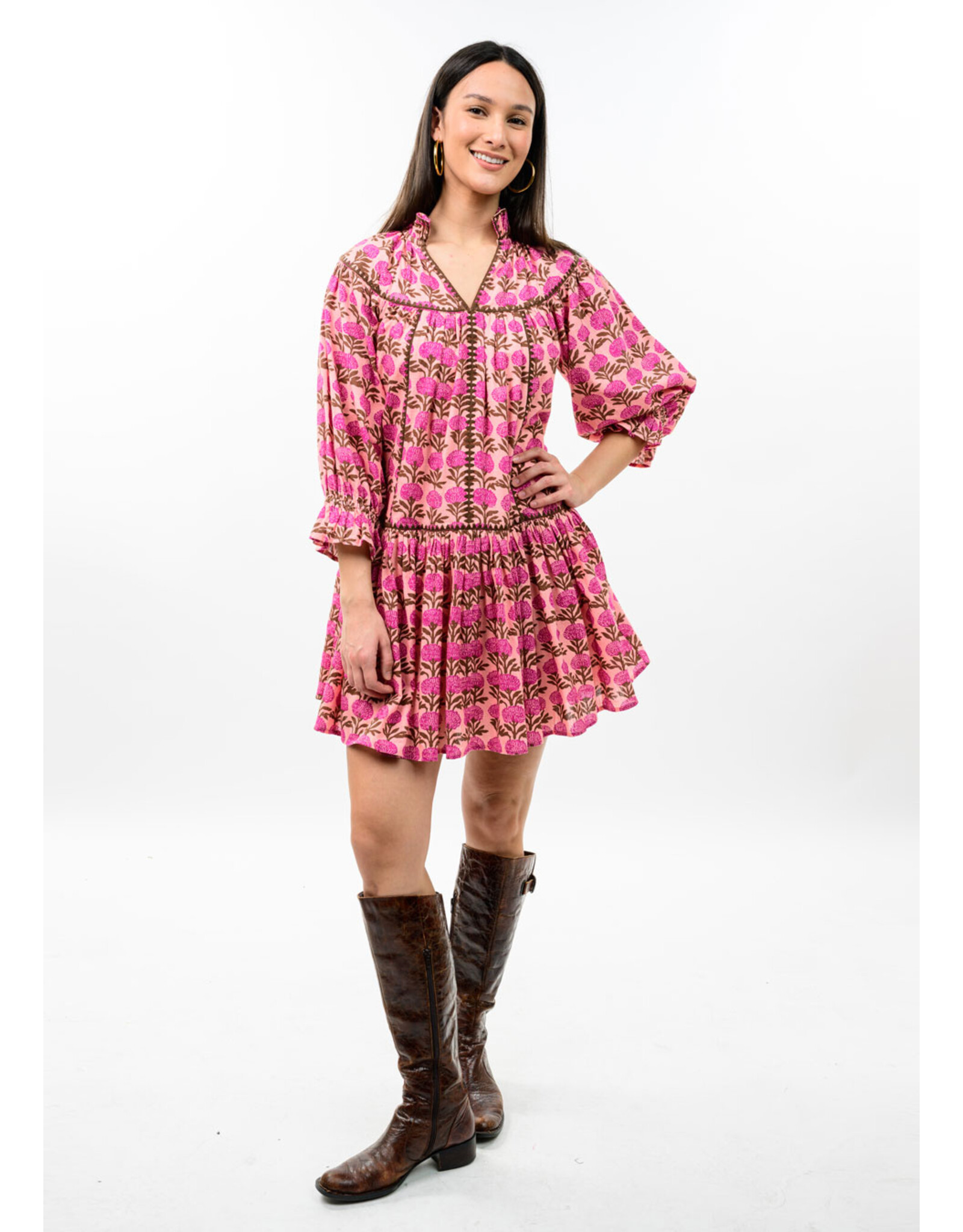 Uncle Frank Uncle Frank Ruffle Collar Dress with Blanket Stitch
