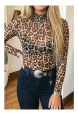 Lilitn Leopard Mock Neck Mesh Top