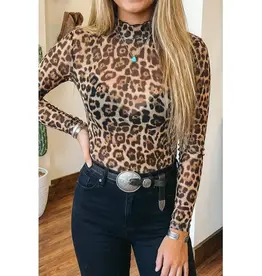 Lilitn Leopard Mock Neck Mesh Top