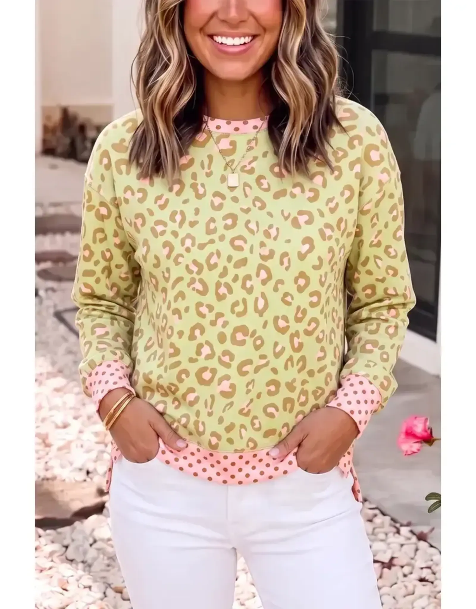 Twyla Leopard Pink Polka Dot Top