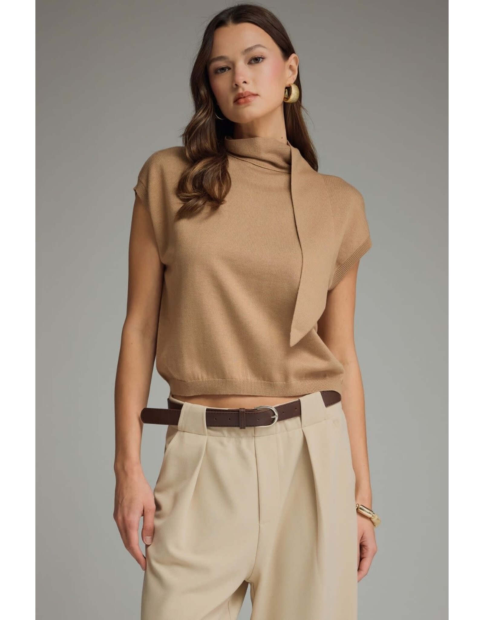 Sabine Scarf Tie Camel Sweater