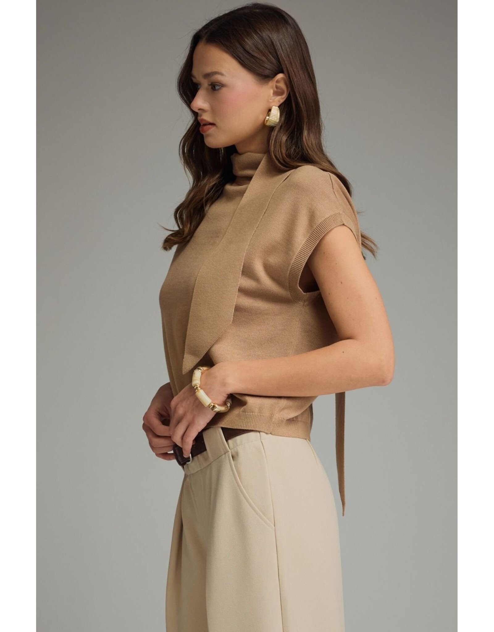 Sabine Scarf Tie Camel Sweater