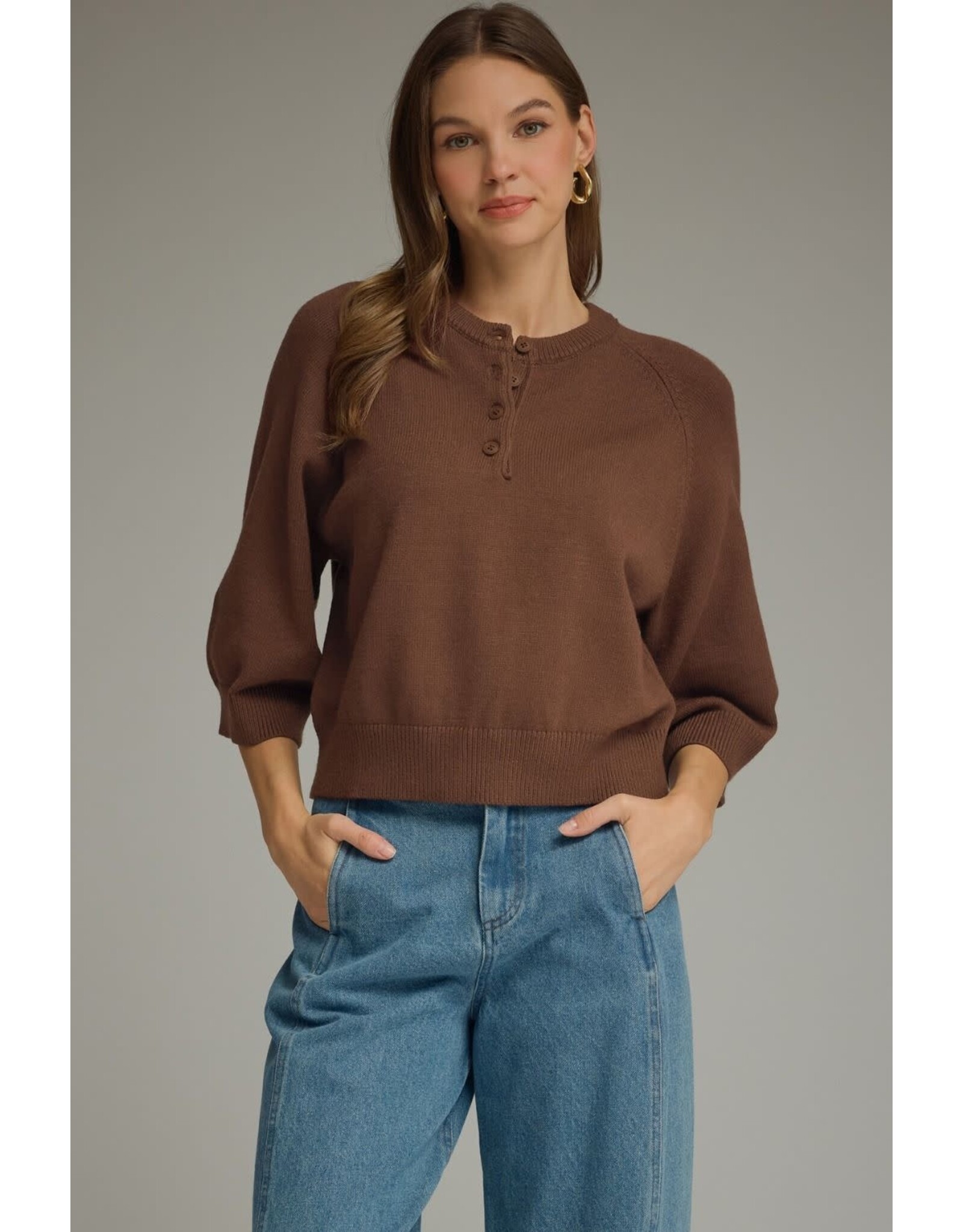 Sheila 3/4 Sleeve Brown Sweater