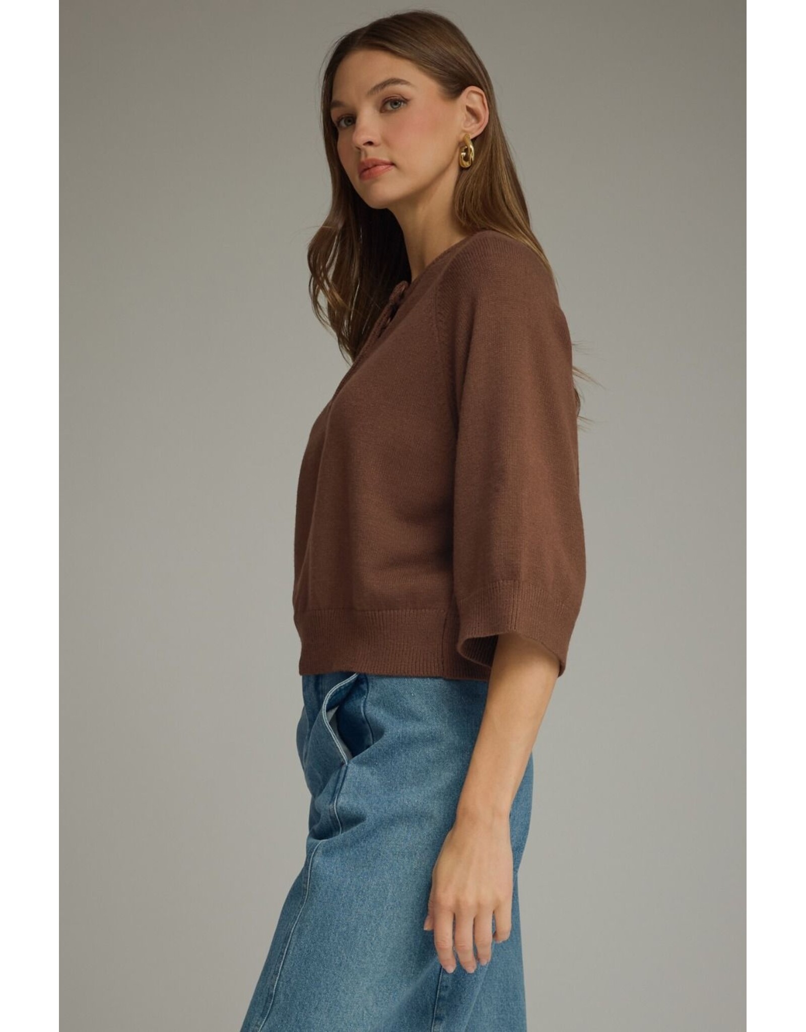 Sheila 3/4 Sleeve Brown Sweater