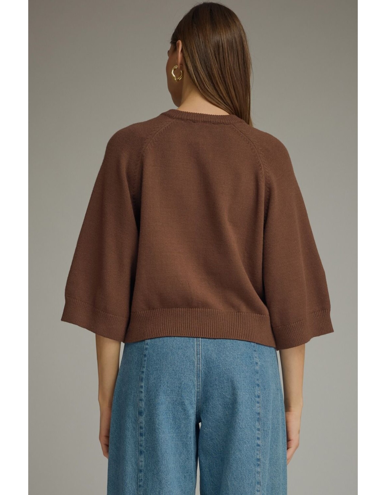 Sheila 3/4 Sleeve Brown Sweater