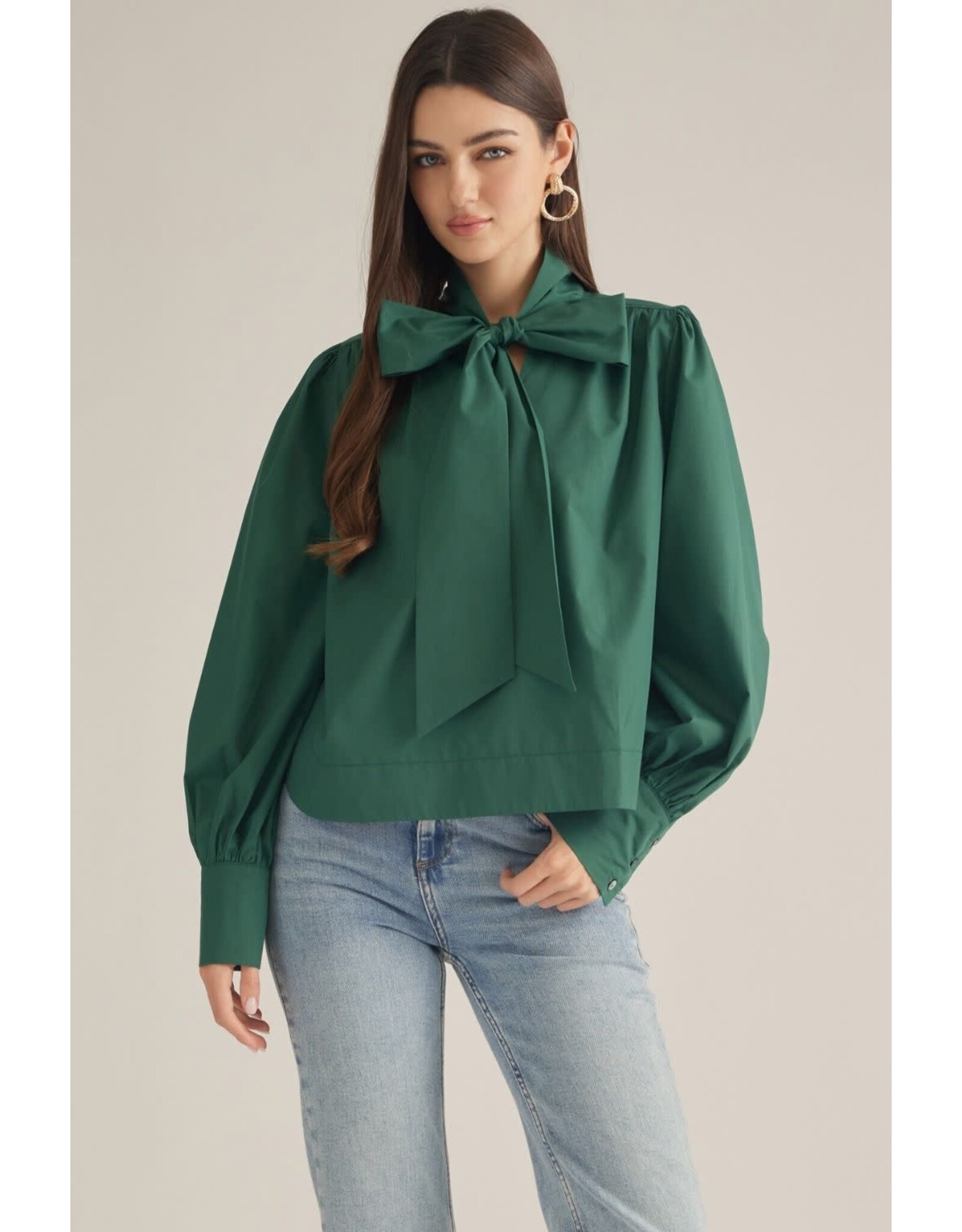 Serena Neck Tie Hunter Green Top