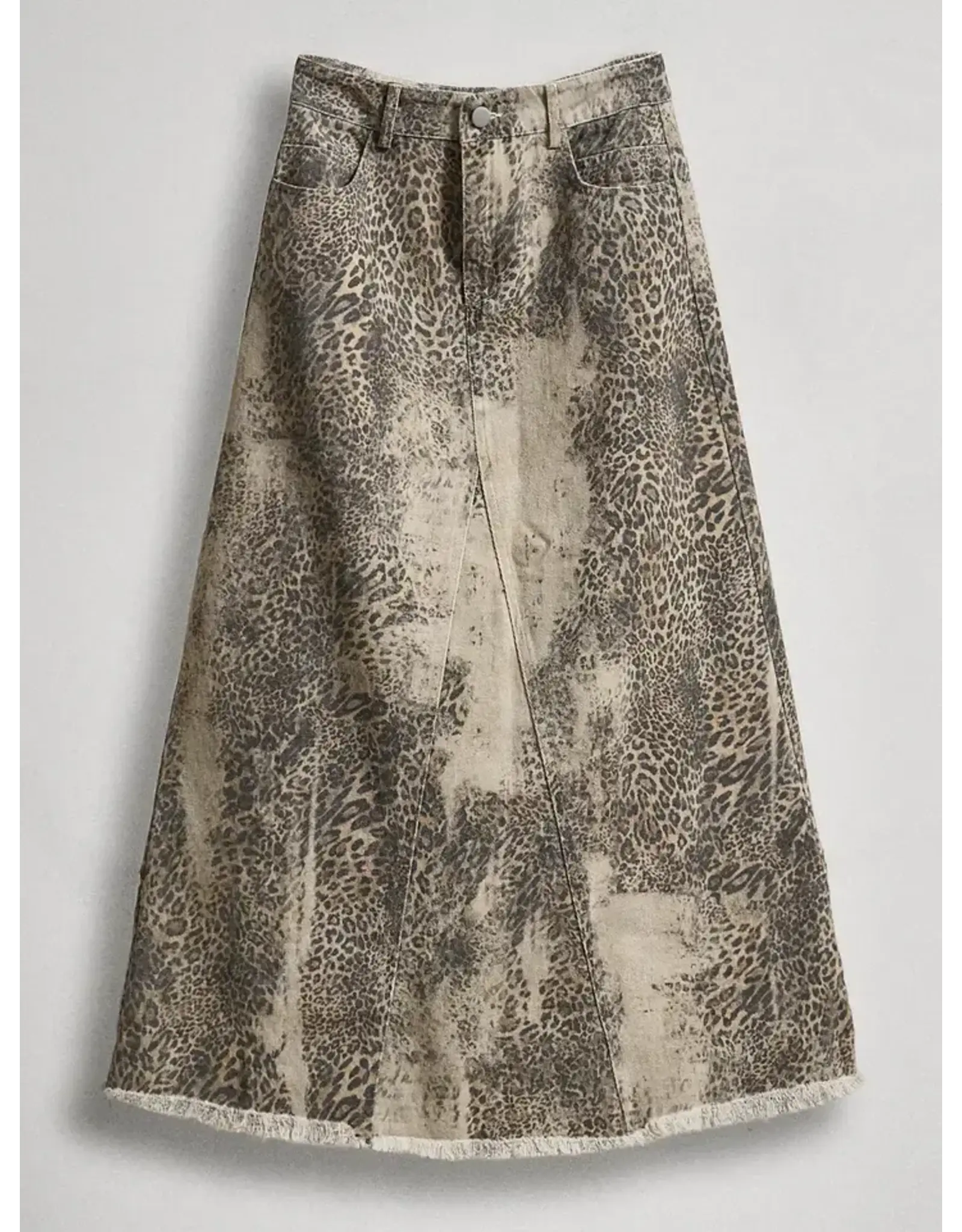 Leopard Print Denim Maxi Skirt