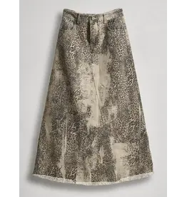 Leopard Print Denim Maxi Skirt
