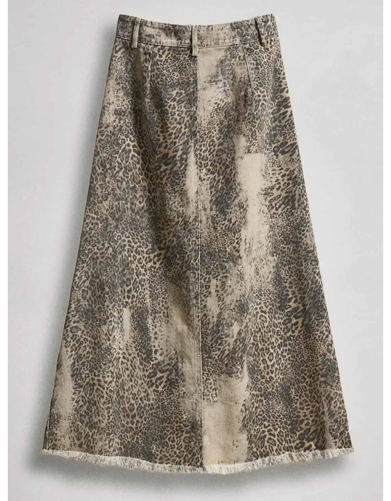 Leopard Print Denim Maxi Skirt