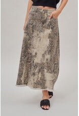 Leopard Print Denim Maxi Skirt
