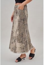 Leopard Print Denim Maxi Skirt