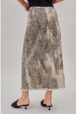 Leopard Print Denim Maxi Skirt
