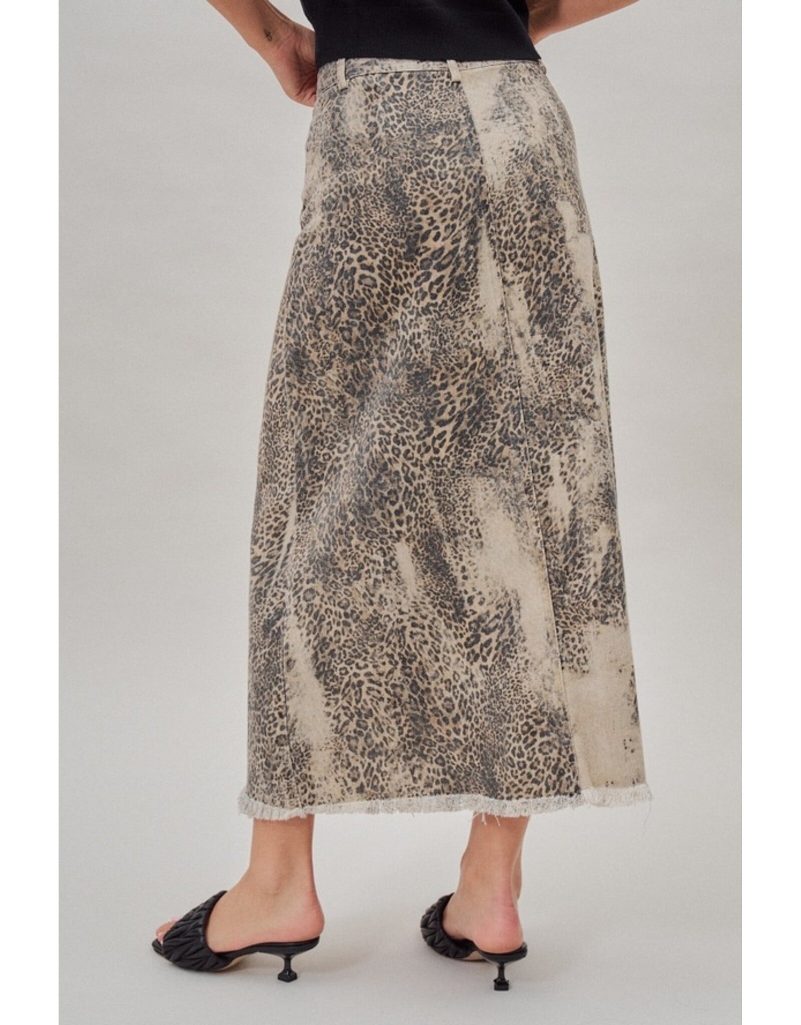 Leopard Print Denim Maxi Skirt
