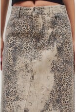 Leopard Print Denim Maxi Skirt