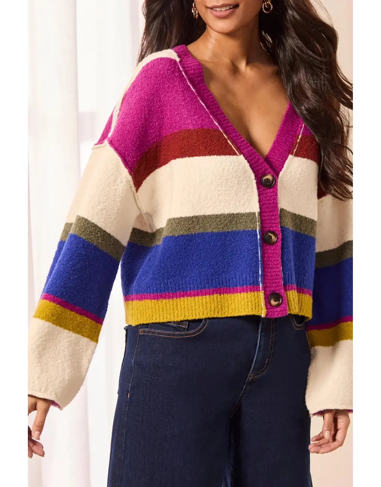 Tribal Tribal Puff SLeave Sweater Cardigan Cream Multi