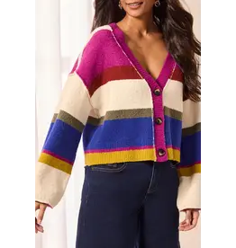 Tribal Tribal Puff SLeave Sweater Cardigan Cream Multi