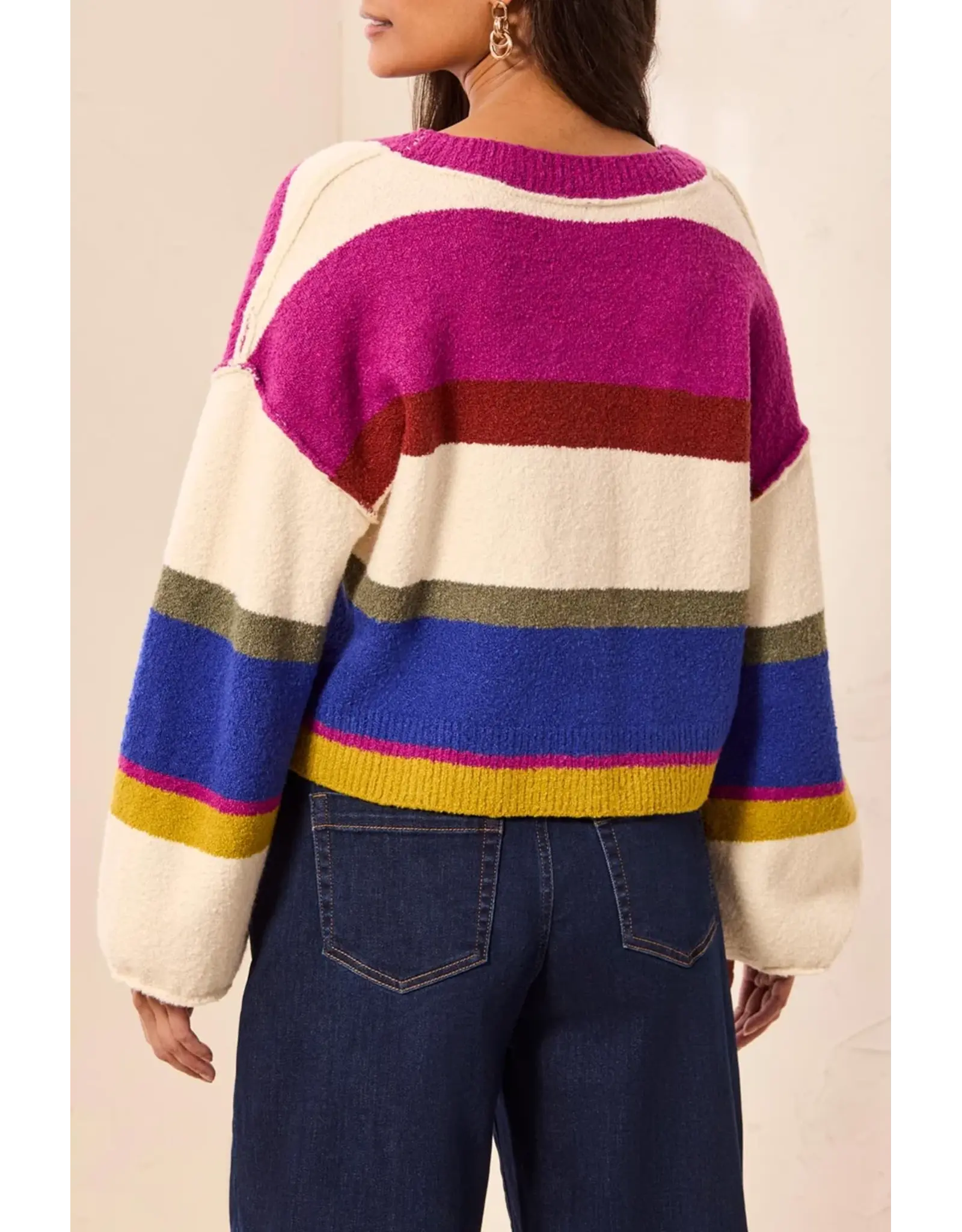 Tribal Tribal Puff SLeave Sweater Cardigan Cream Multi