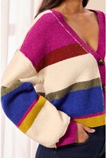 Tribal Tribal Puff SLeave Sweater Cardigan Cream Multi