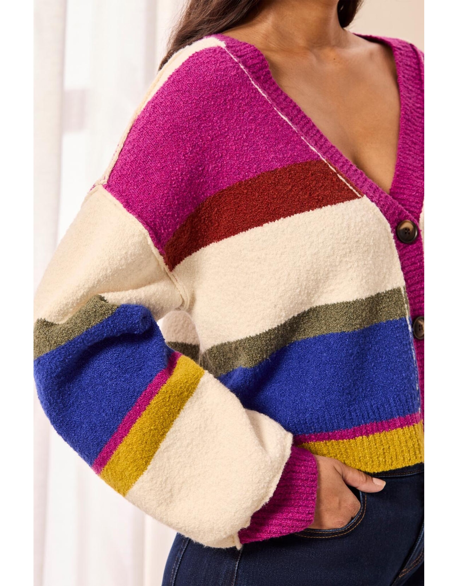 Tribal Tribal Puff SLeave Sweater Cardigan Cream Multi