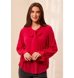 Tribal Tribal Chiffon Swiss Dot Bow Tie Neck Blouse Jazzy