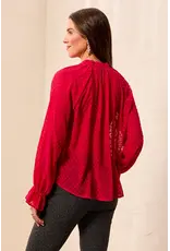 Tribal Tribal Chiffon Swiss Dot Bow Tie Neck Blouse Jazzy