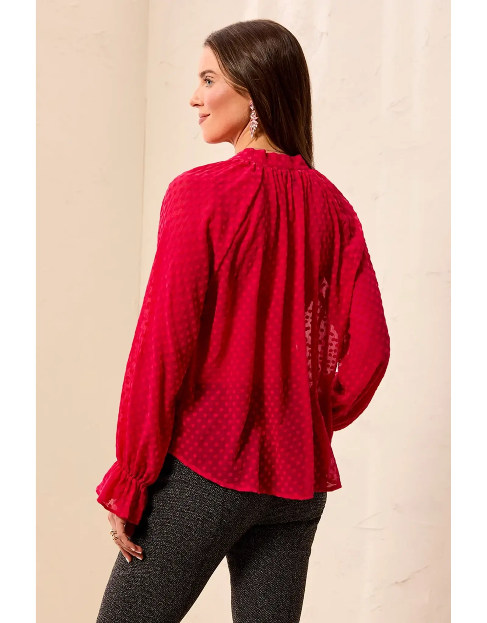 Tribal Tribal Chiffon Swiss Dot Bow Tie Neck Blouse Jazzy