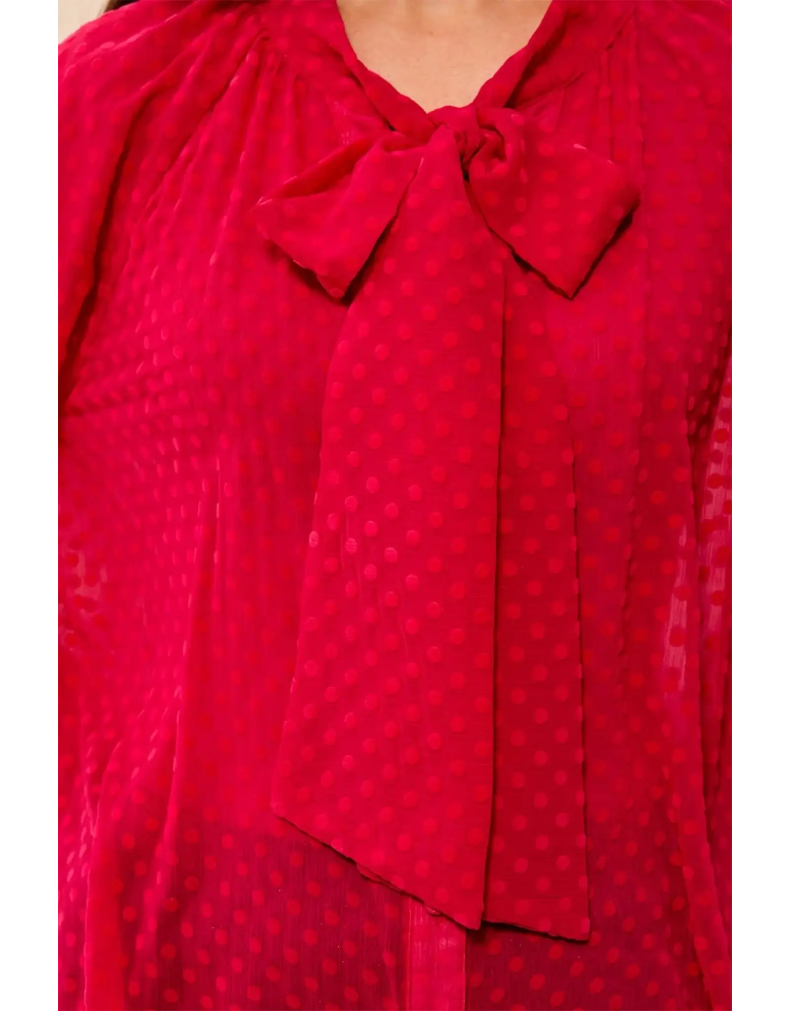 Tribal Tribal Chiffon Swiss Dot Bow Tie Neck Blouse Jazzy