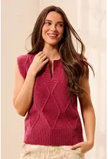 Tribal Tribal Split Crew Neck Sleeveless Sweater Nostalgia