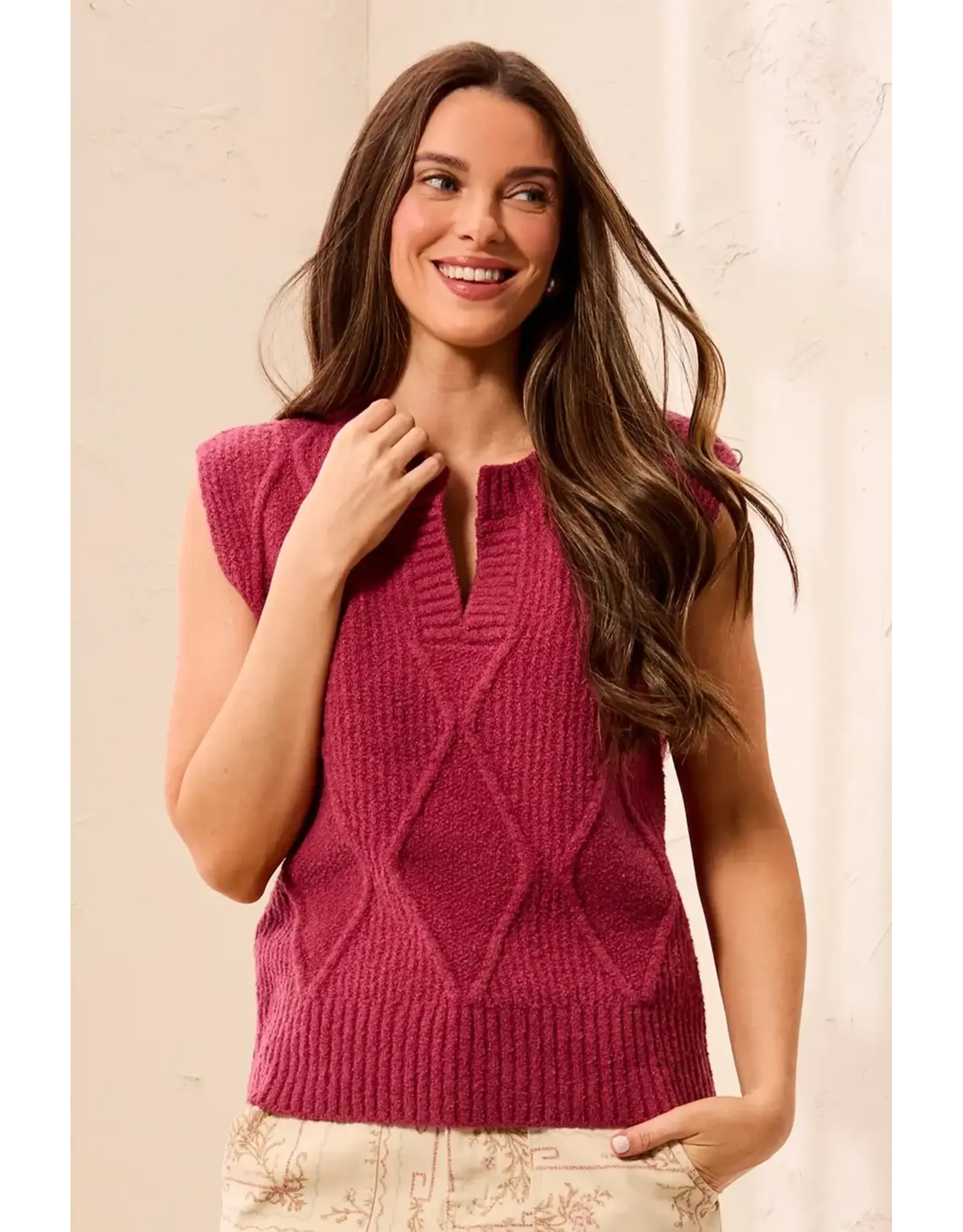 Tribal Tribal Split Crew Neck Sleeveless Sweater Nostalgia