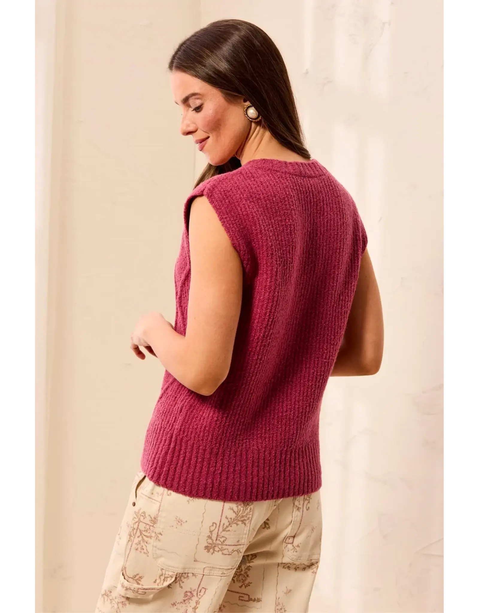 Tribal Tribal Split Crew Neck Sleeveless Sweater Nostalgia