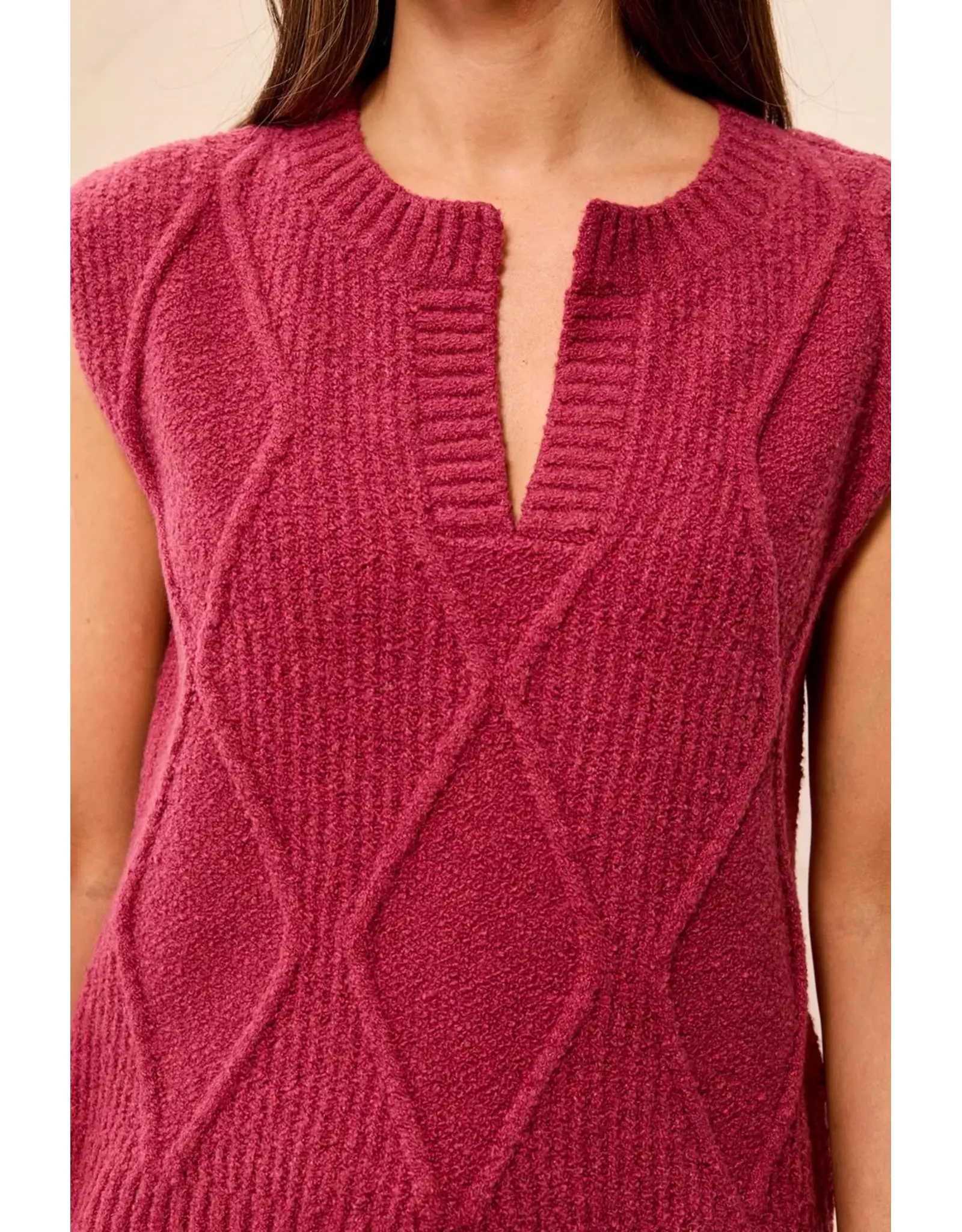 Tribal Tribal Split Crew Neck Sleeveless Sweater Nostalgia