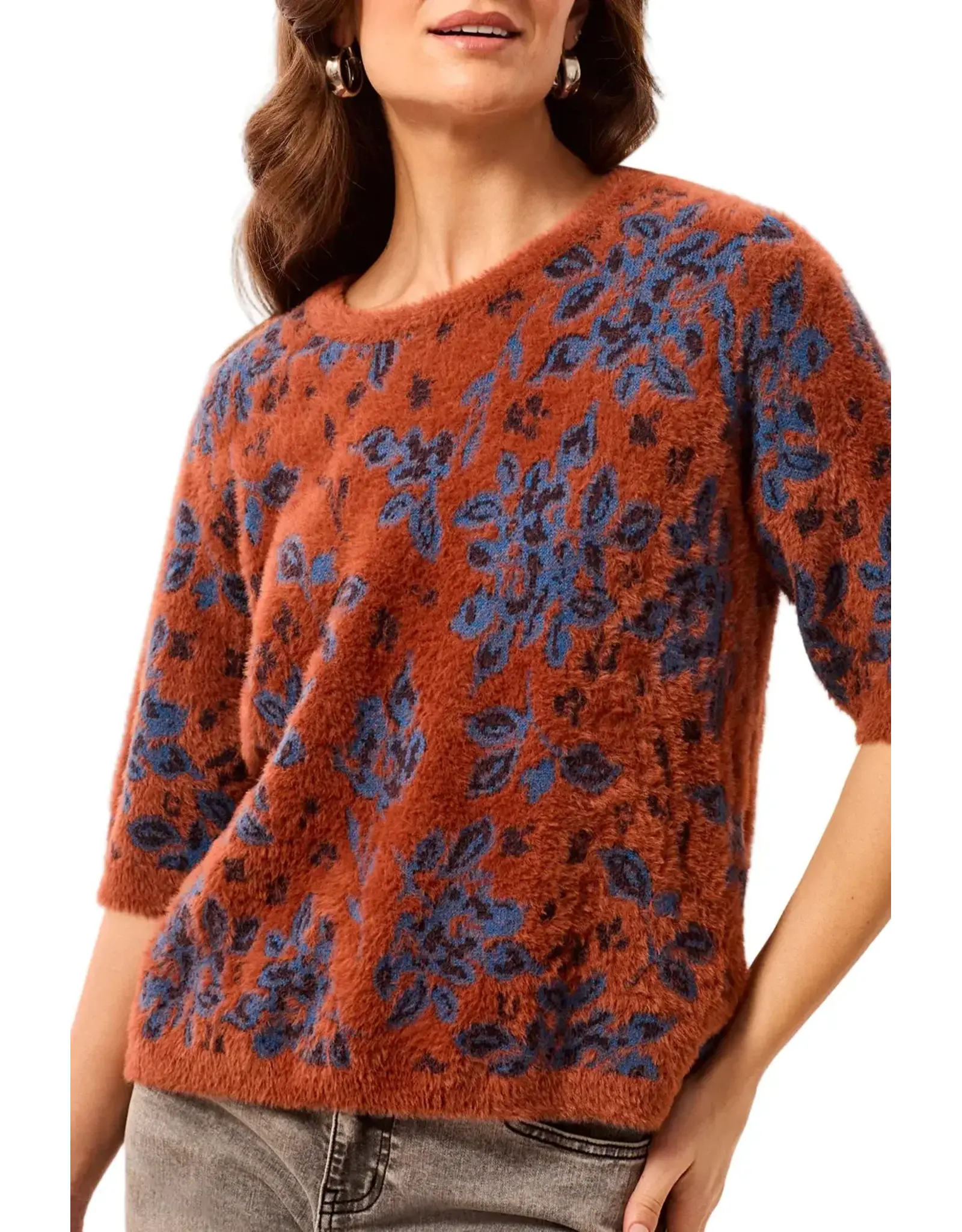 Tribal Tribal Elbow Sleeve Crew Neck Sweater Maple