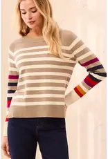 Tribal Tribal L/S Crew Neck Sweater Striped Fossil